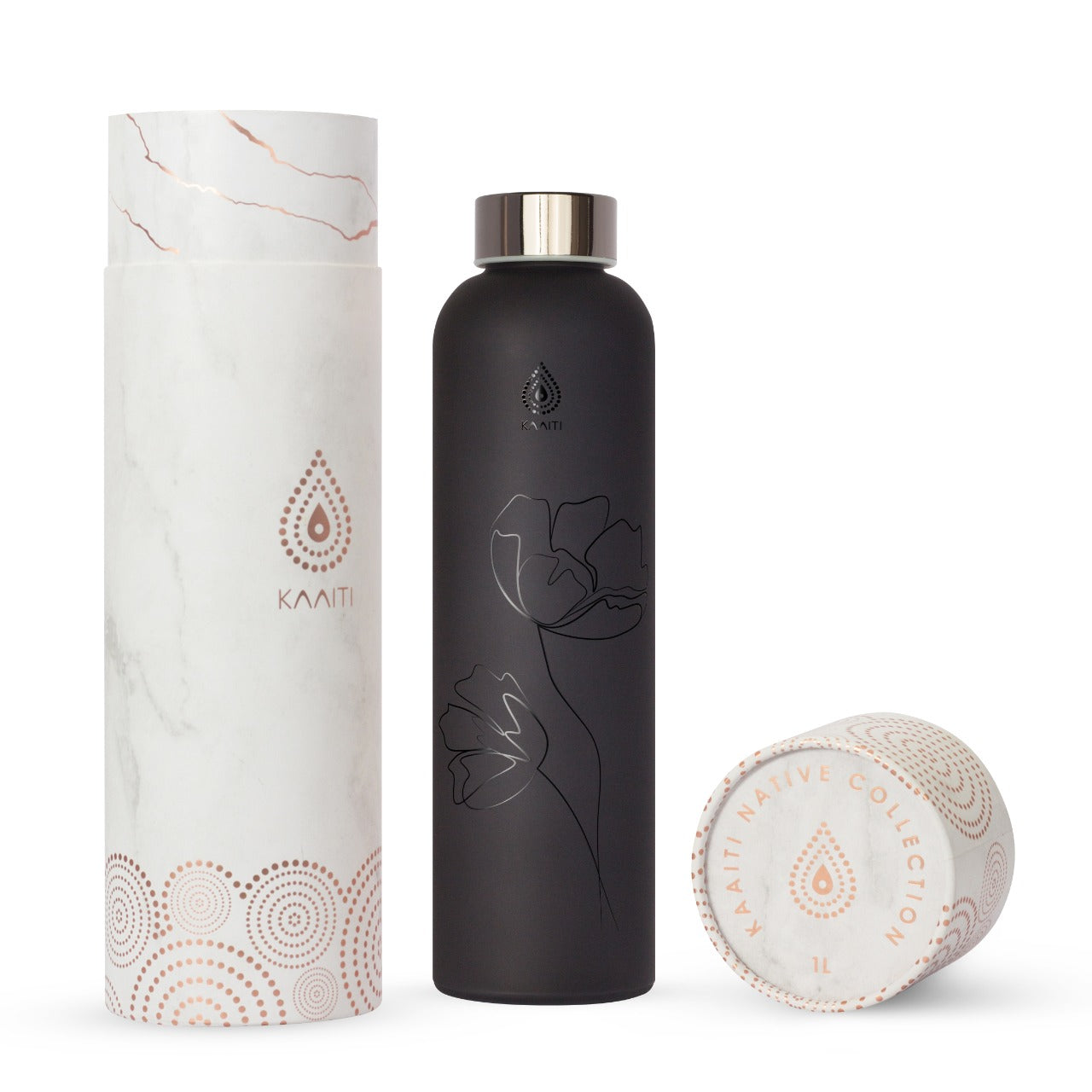 Kaaiti Black Poppy Glass Water Bottle - 750 ml